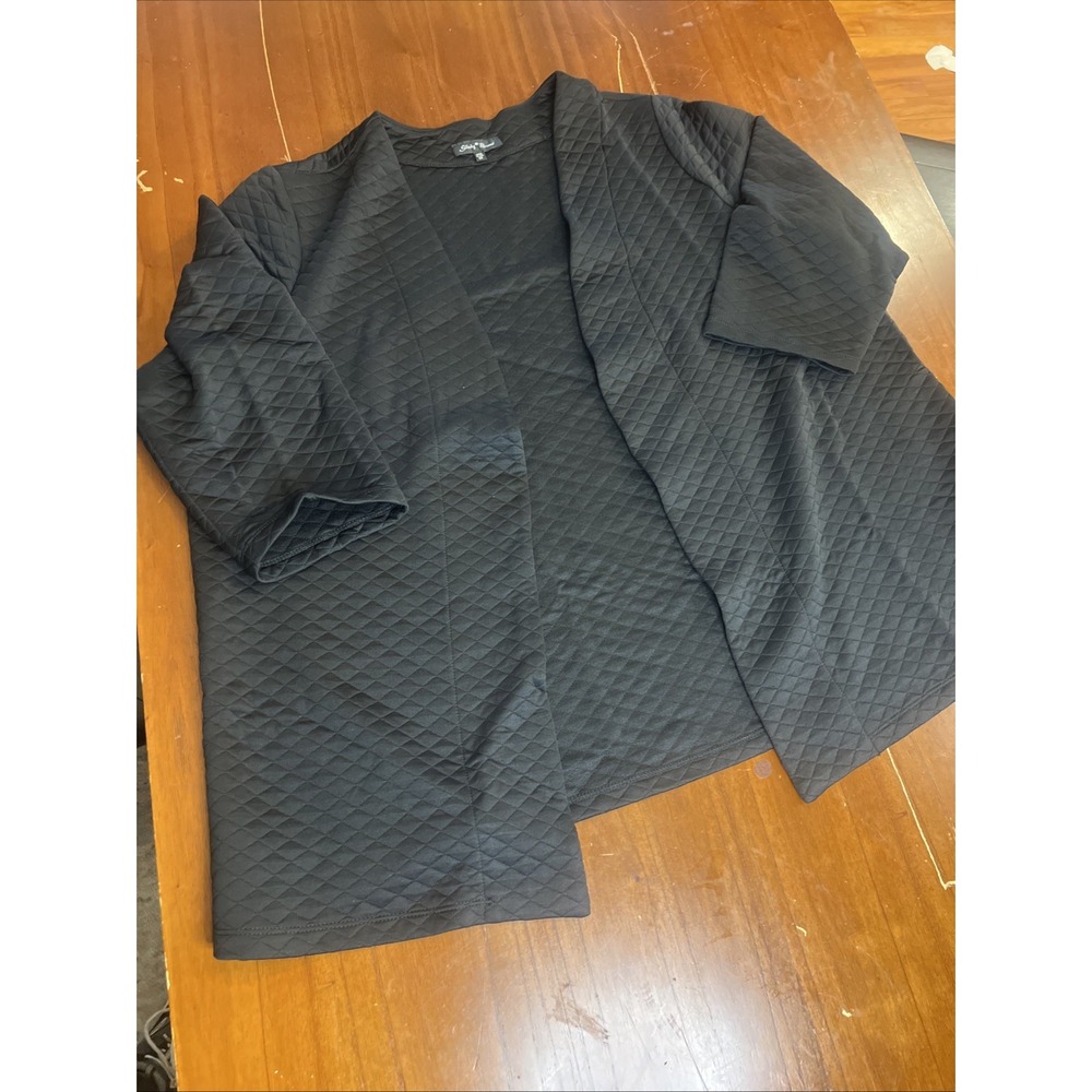 Slinky Brand Black Quilted Open Front 3/4 Sleeve Cardigan‎ 2X